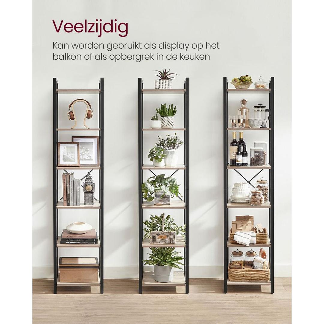 Bogreol med 6 Hylder – Industriel Opbevaringsreol af Stål og Spånplade – produktvisning 23 | Noreva Home