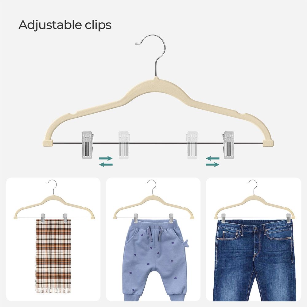 Buksebøjler i velour med justerbare clips, 20 eller 30 stk., produktvisning 26 | Noreva Home