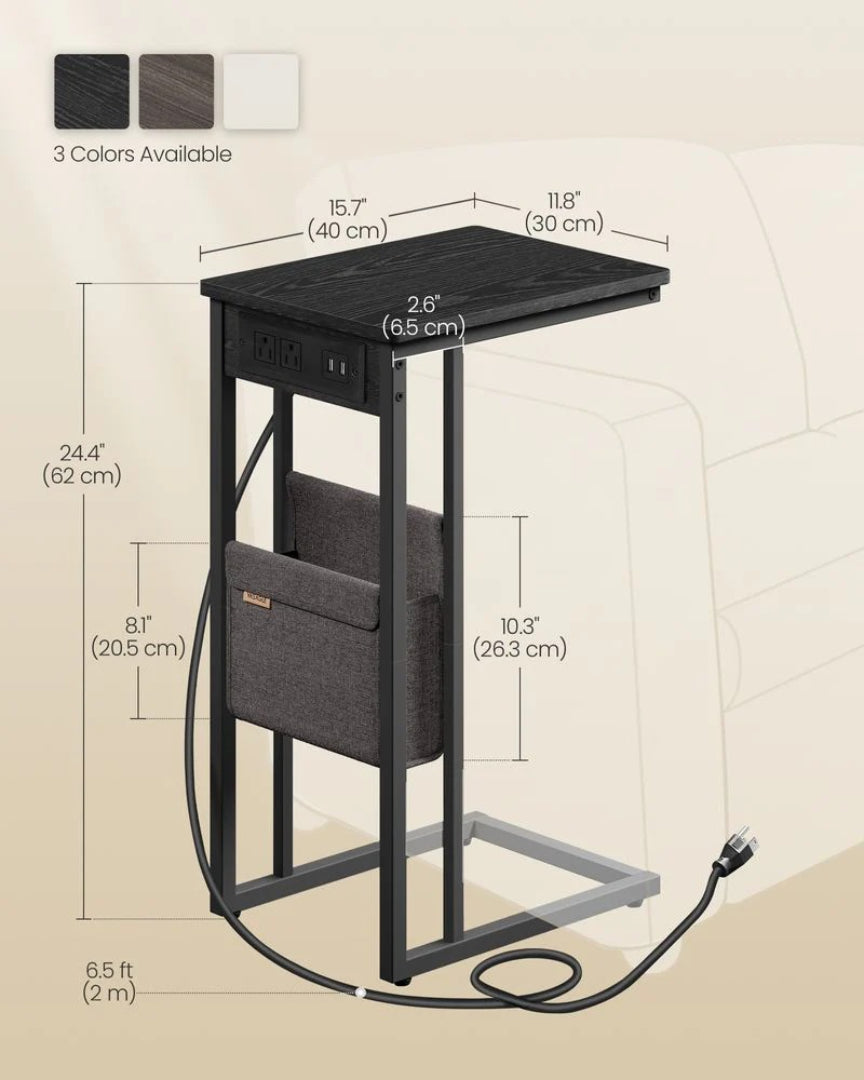 C-formet sidebord med ladestation og opbevaringspose, produktvisning 11 | Noreva Home