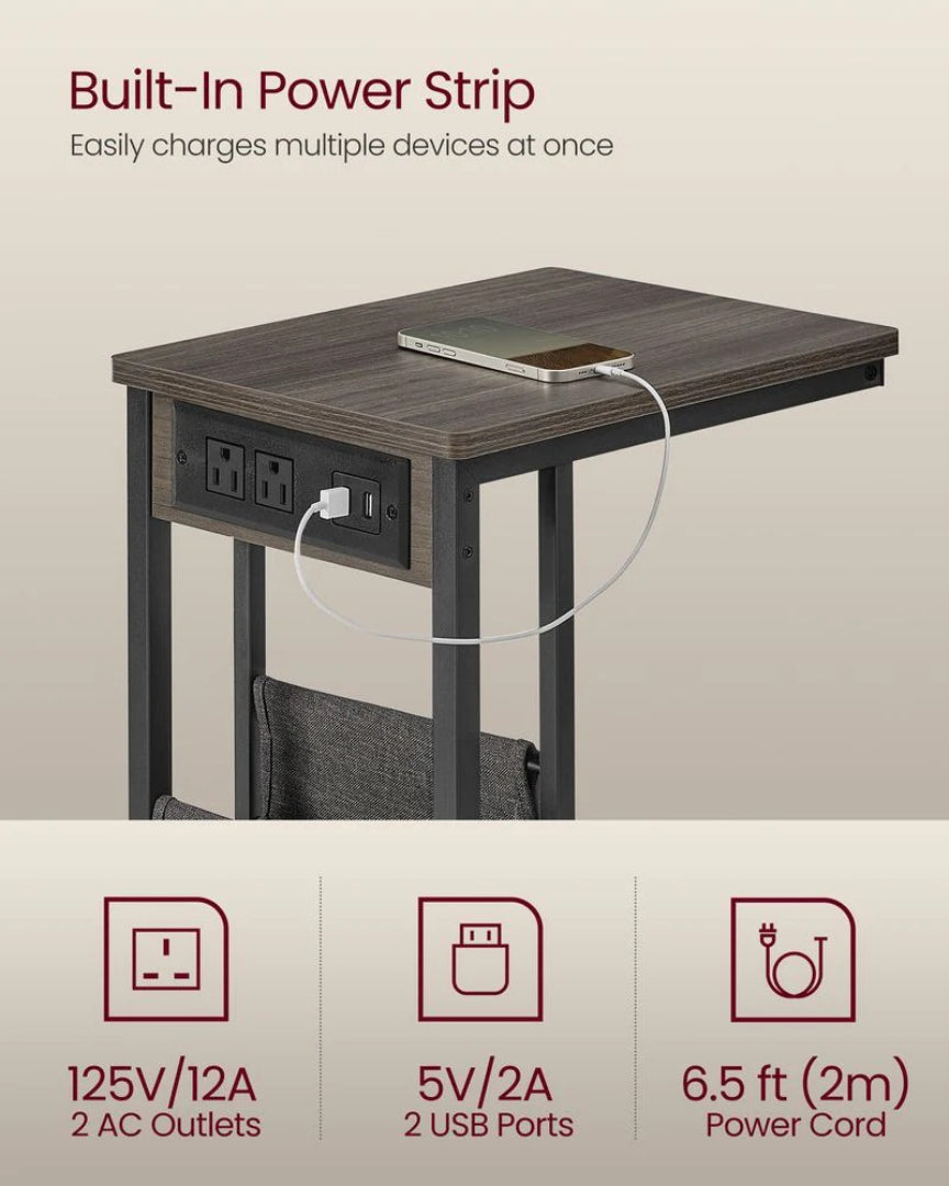 C-formet sidebord med ladestation og opbevaringspose, produktvisning 17 | Noreva Home
