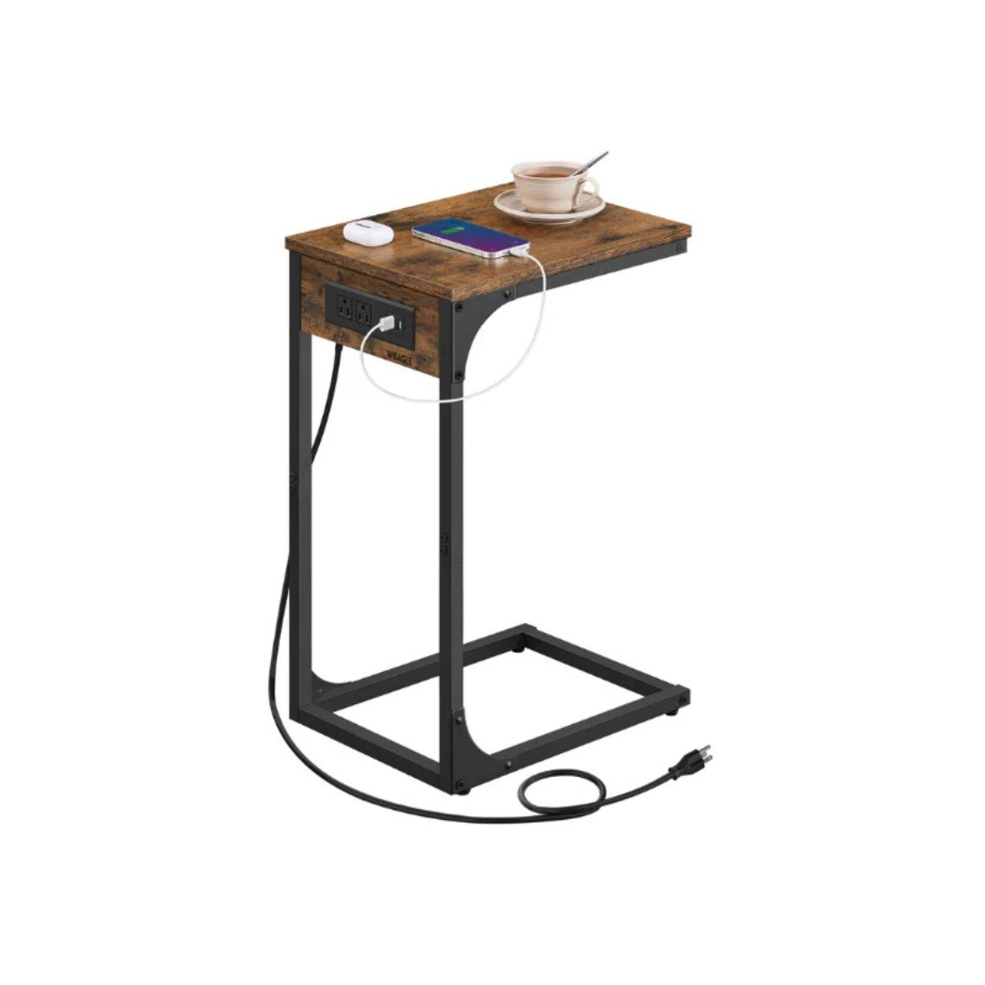 C-formet sidebord med ladestation, stikkontakter og USB-porte, produktvisning 3 | Noreva Home