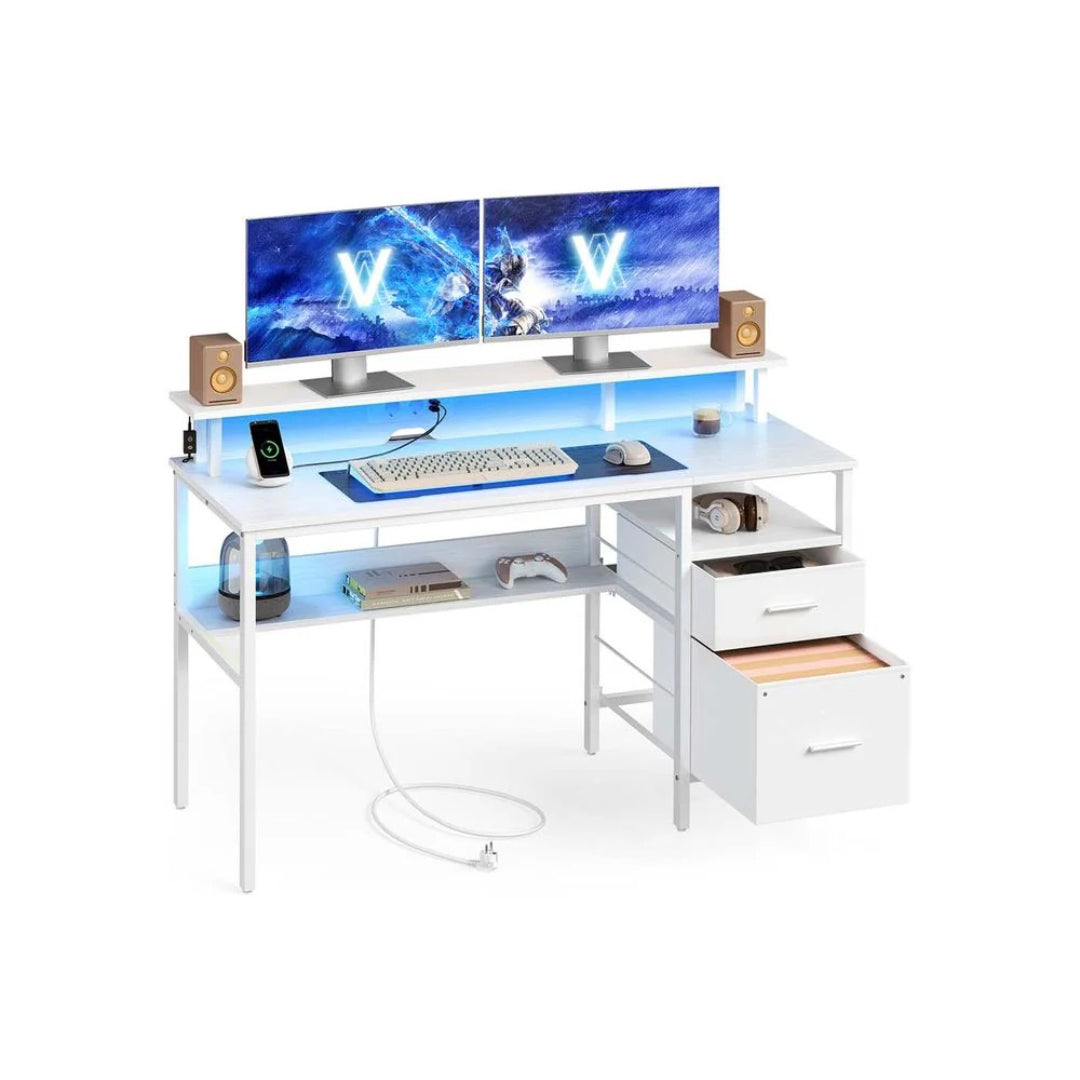 Computerskrivebord med LED-lys og stikkontakter – produktvisning 3 | Noreva Home