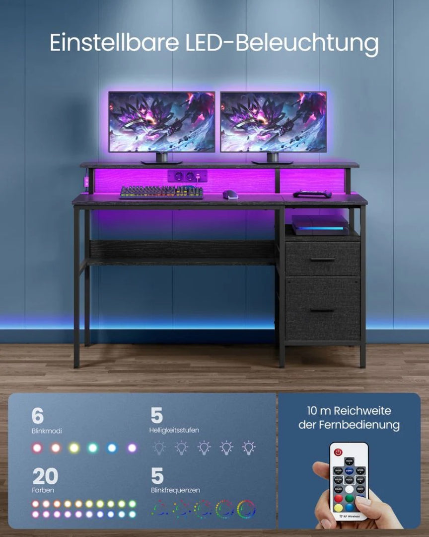 Computerskrivebord med LED-lys og stikkontakter – produktvisning 8 | Noreva Home
