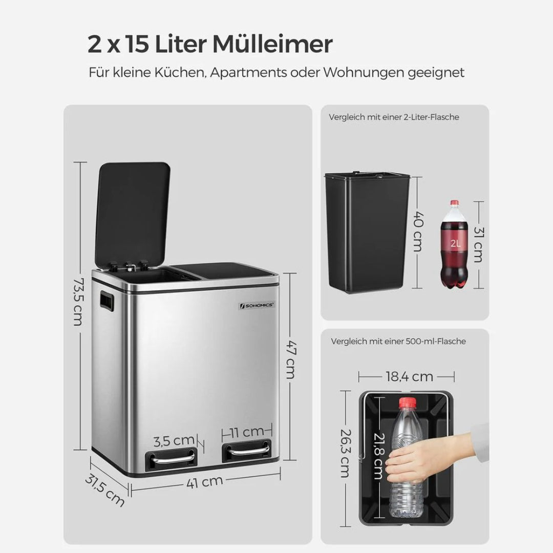 Dobbelt pedalspand 30L med to rum – produktvisning 10 | Noreva Home