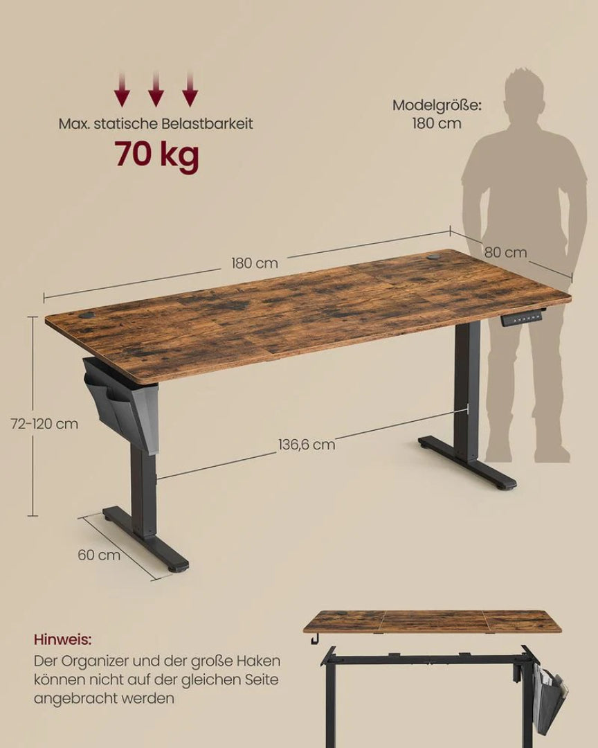 Elektrisk højdejusterbart skrivebord 180x80 cm med hukommelse – produktvisning 9 | Noreva Home