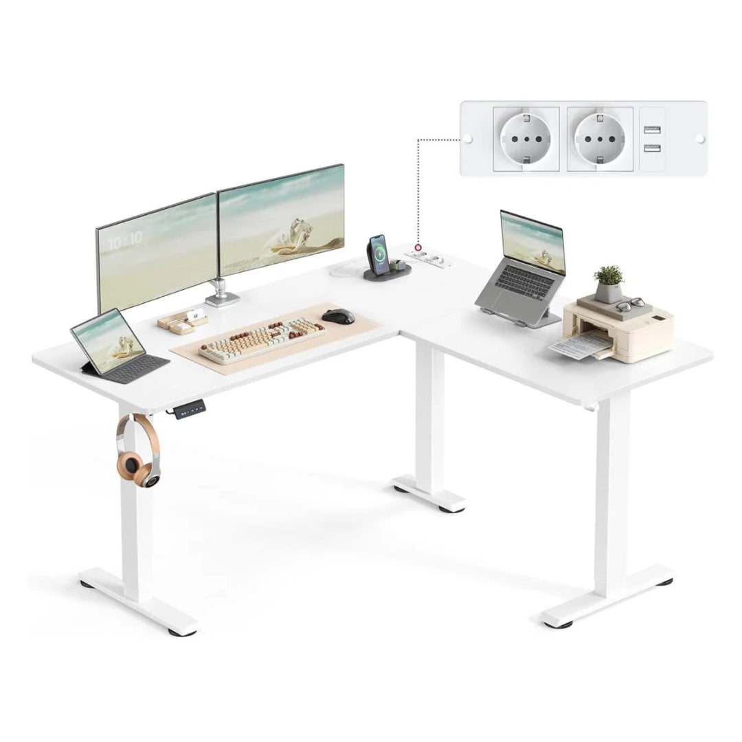 Elektrisk L-formet hæve-sænkebord 140x160 cm med USB – produktvisning 2 | Noreva Home