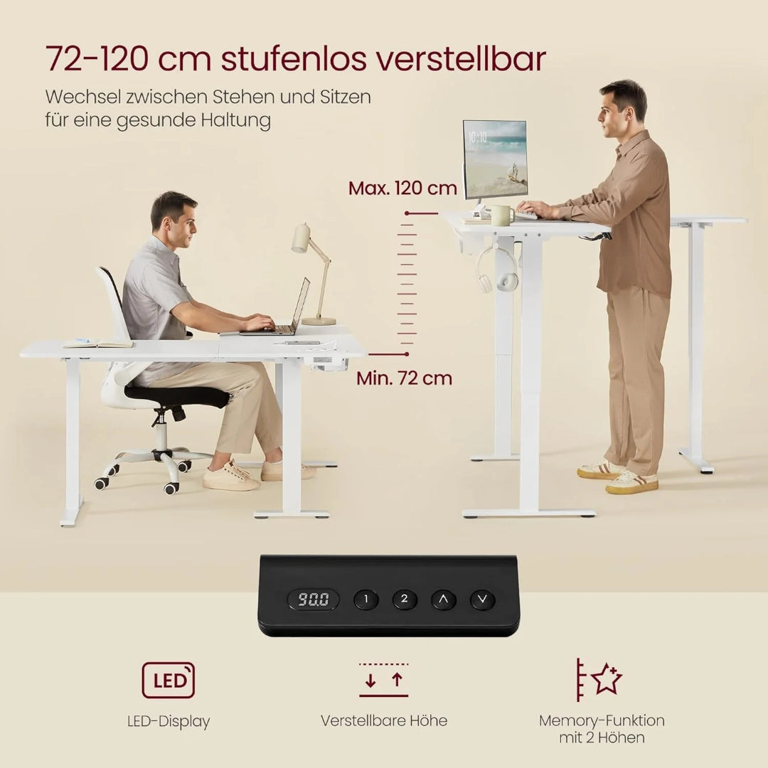 Elektrisk L-formet hæve-sænkebord 140x160 cm med USB – produktvisning 7 | Noreva Home
