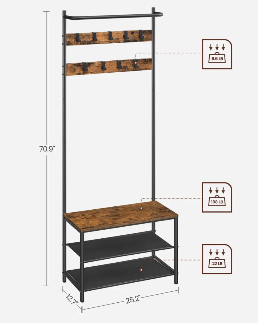Entrégarderobe med bænk, 9 knager og skoopbevaring, produktvisning 8 | Noreva Home