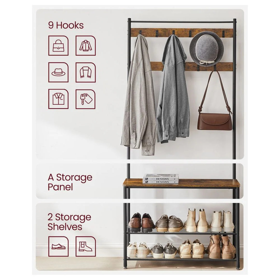 Entrégarderobe med bænk, 9 knager og trådhylder, produktvisning 8 | Noreva Home
