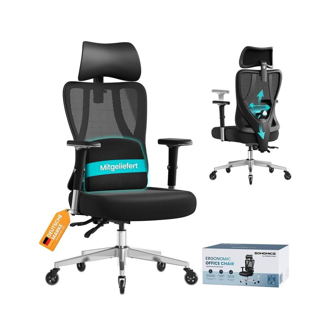 Ergonomisk Kontorstol med Justerbar Lændestøtte – Sort Drejestol med 4D-Armlæn og Nakkestøtte – produktvisning 1 | Noreva Home
