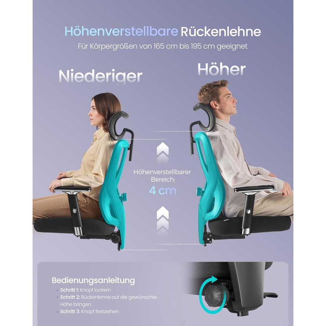 Ergonomisk Kontorstol med Justerbar Lændestøtte – Sort Drejestol med 4D-Armlæn og Nakkestøtte – produktvisning 4 | Noreva Home