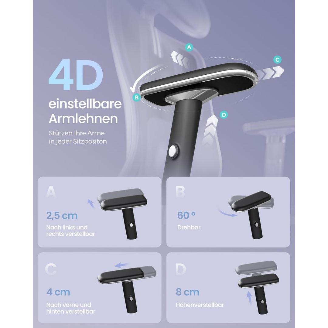 Ergonomisk Kontorstol med Justerbar Lændestøtte – Sort Drejestol med 4D-Armlæn og Nakkestøtte – produktvisning 5 | Noreva Home