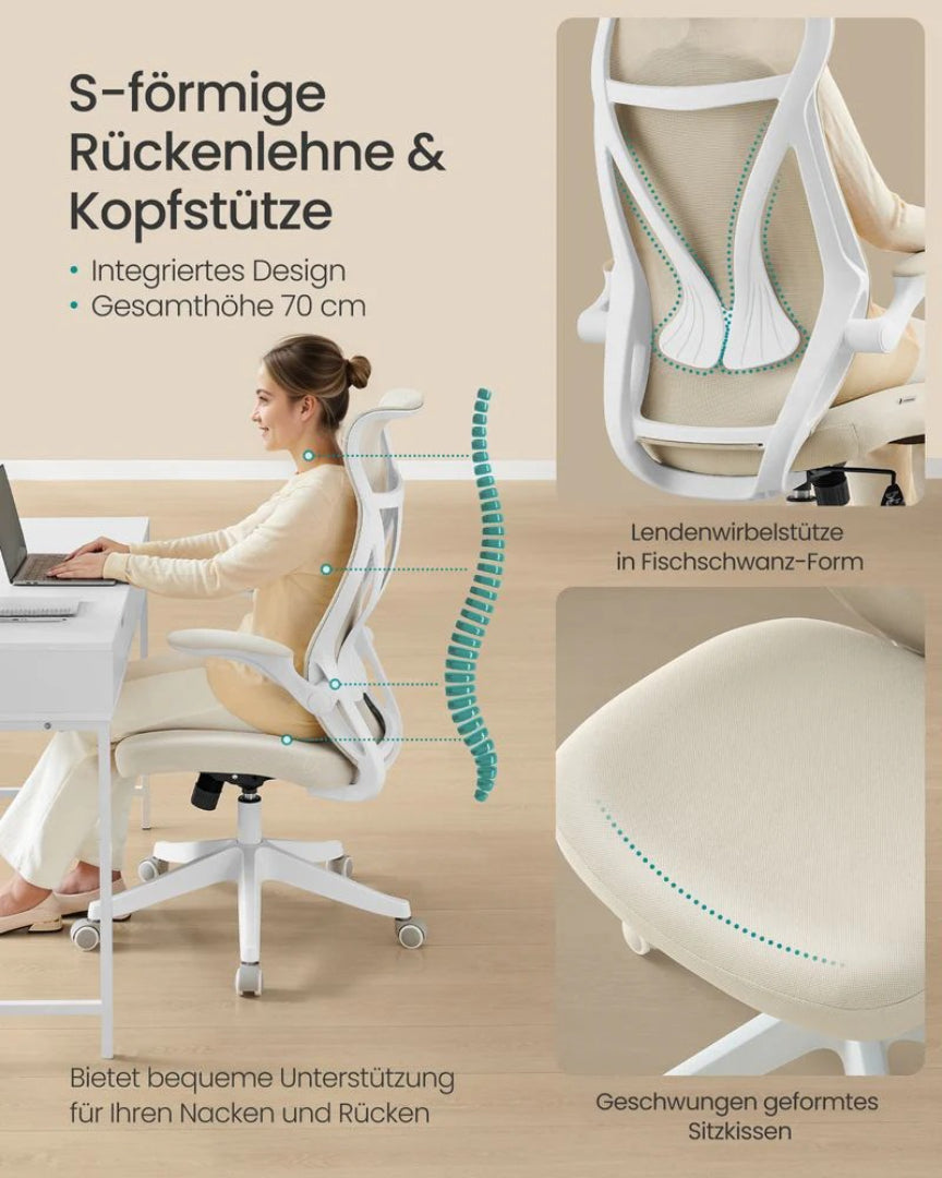 Ergonomisk kontorstol med lændestøtte og foldbare armlæn – produktvisning 4 | Noreva Home
