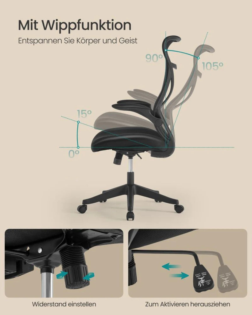 Ergonomisk kontorstol med lændestøtte og foldbare armlæn – produktvisning 6 | Noreva Home