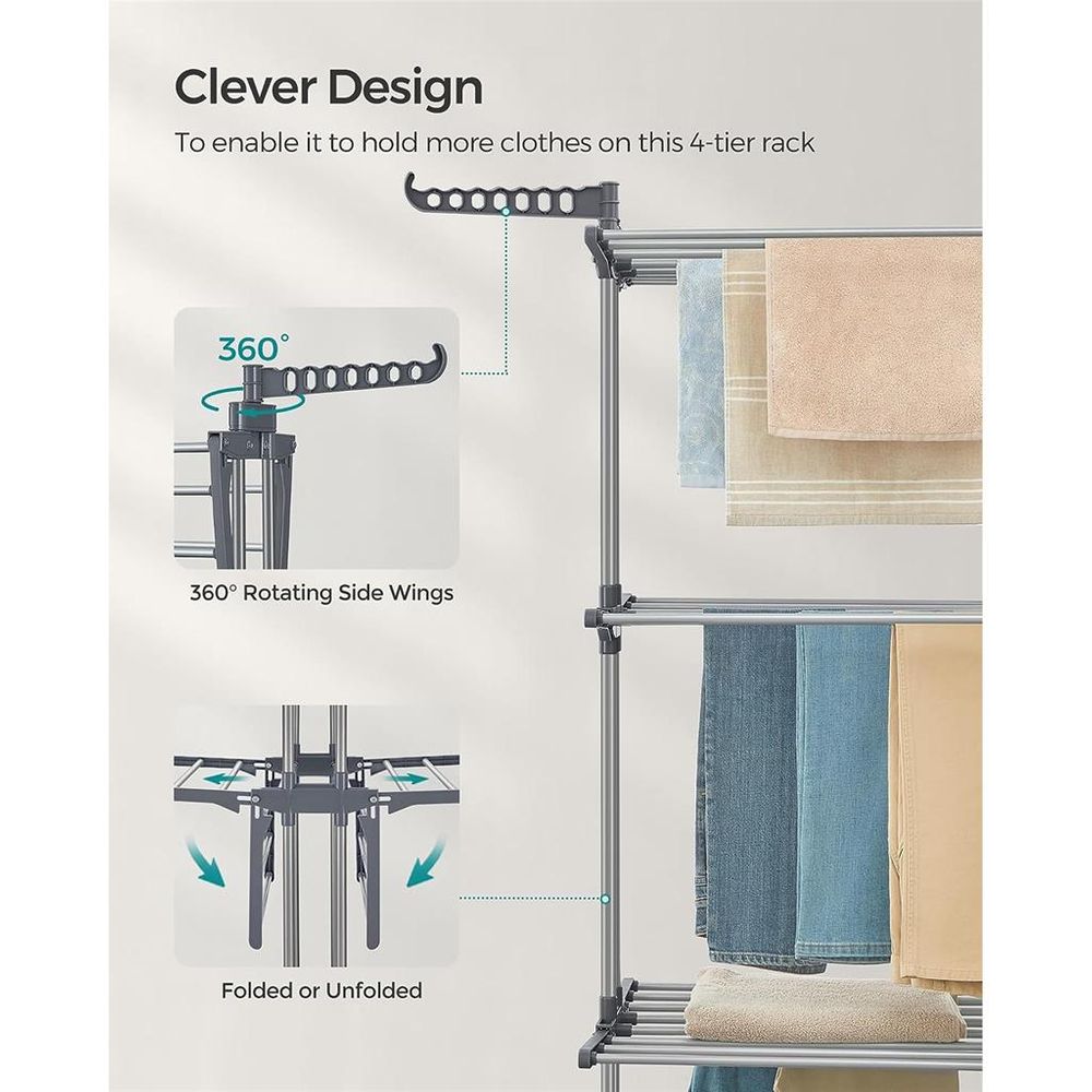Foldbart tørrestativ med 4 niveauer og hjul, produktvisning 7 | Noreva Home
