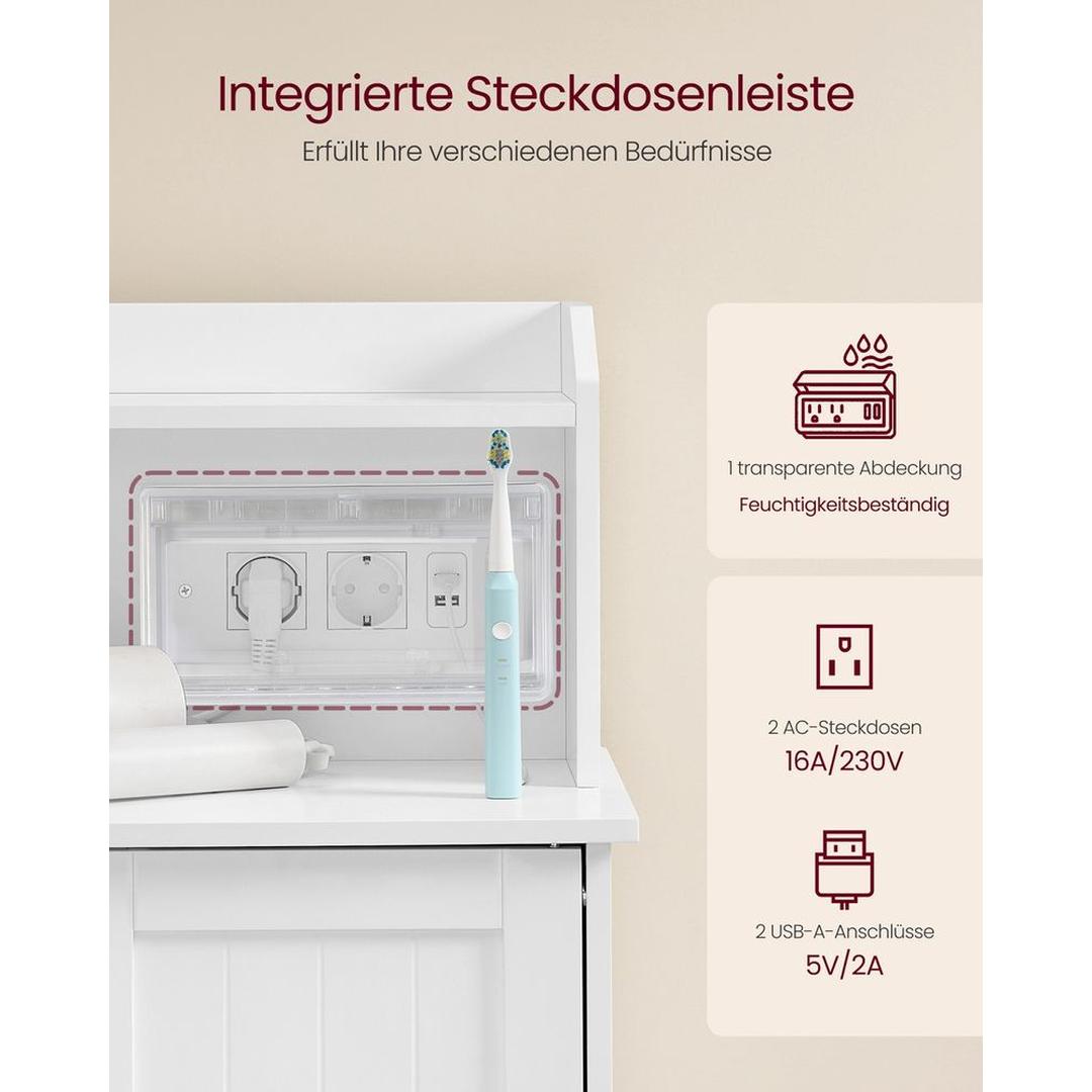 Fritstående Badeværelsesskab med Dør og Justerbare Hylder – Opladestation og Skuffer i Skyhvid – produktvisning 3 | Noreva Home