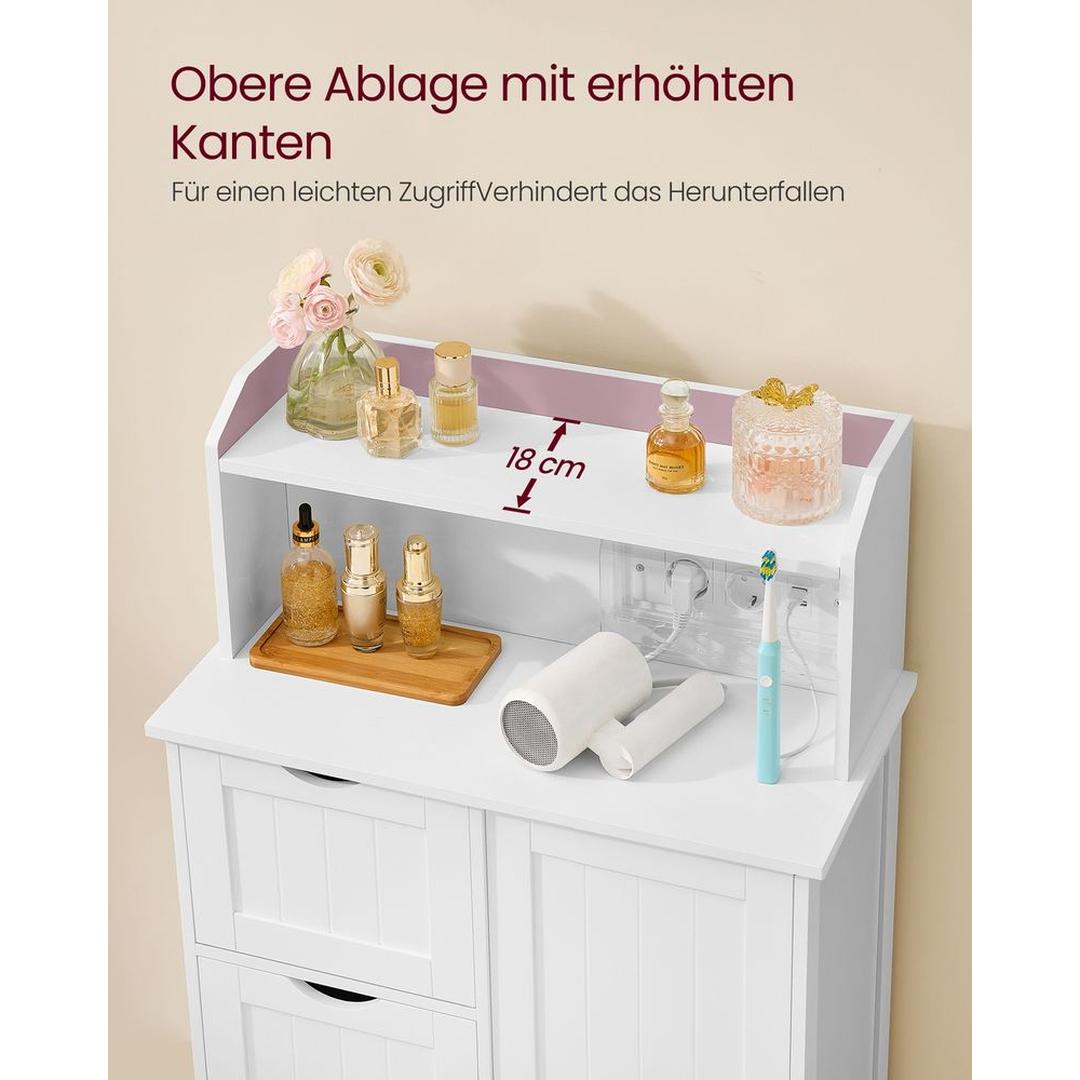 Fritstående Badeværelsesskab med Dør og Justerbare Hylder – Opladestation og Skuffer i Skyhvid – produktvisning 7 | Noreva Home