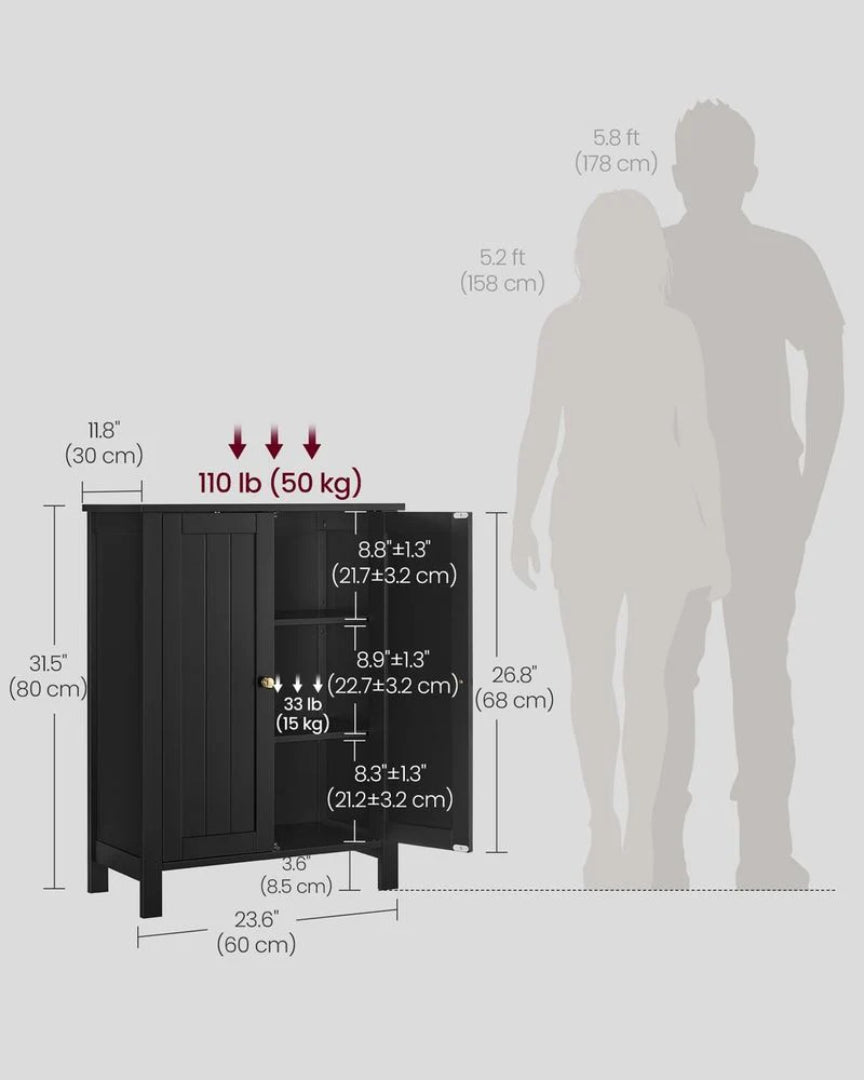 Fritstående badeværelsesskab med låger og justerbare hylder, 23,6 in bredt, produktvisning 6 | Noreva Home