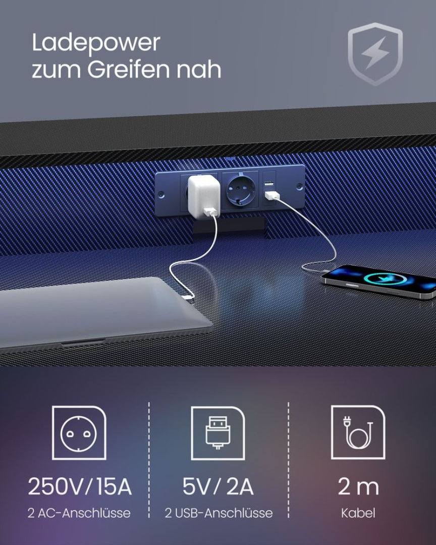 Gaming skrivebord med LED-lys og stikkontakter – produktvisning 7 | Noreva Home