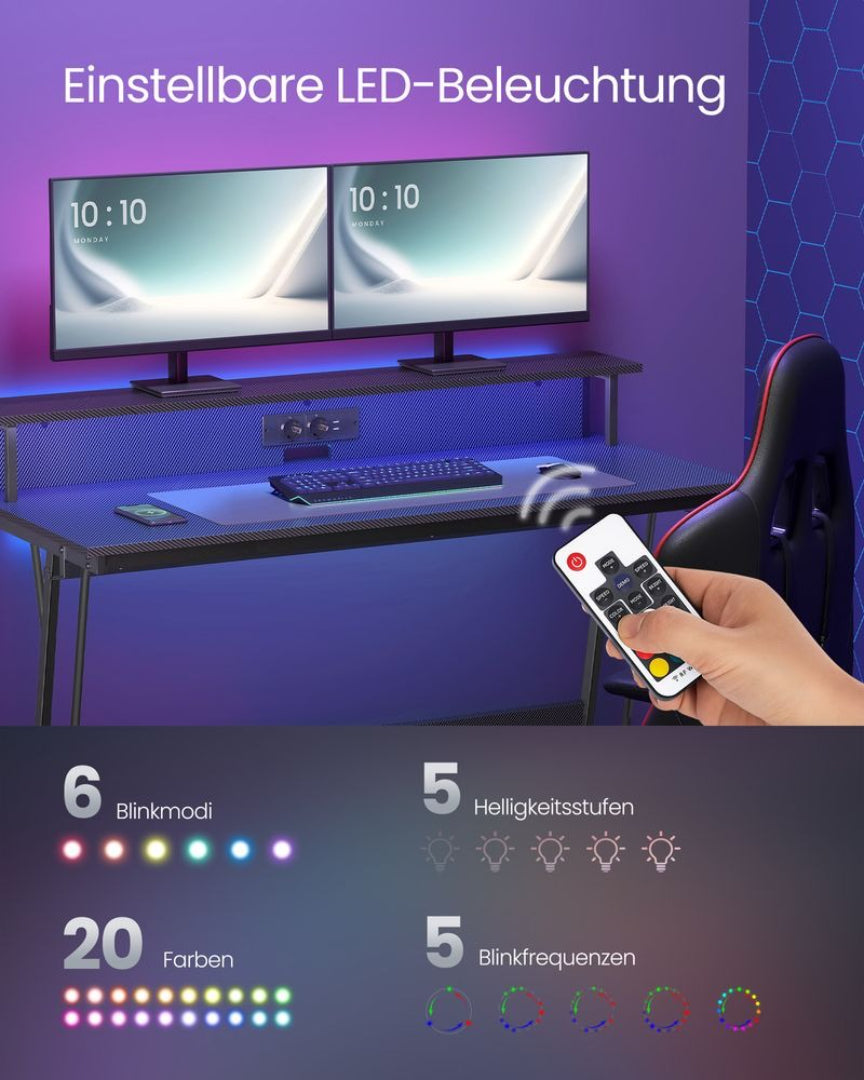 Gaming skrivebord med LED-lys og stikkontakter – produktvisning 8 | Noreva Home