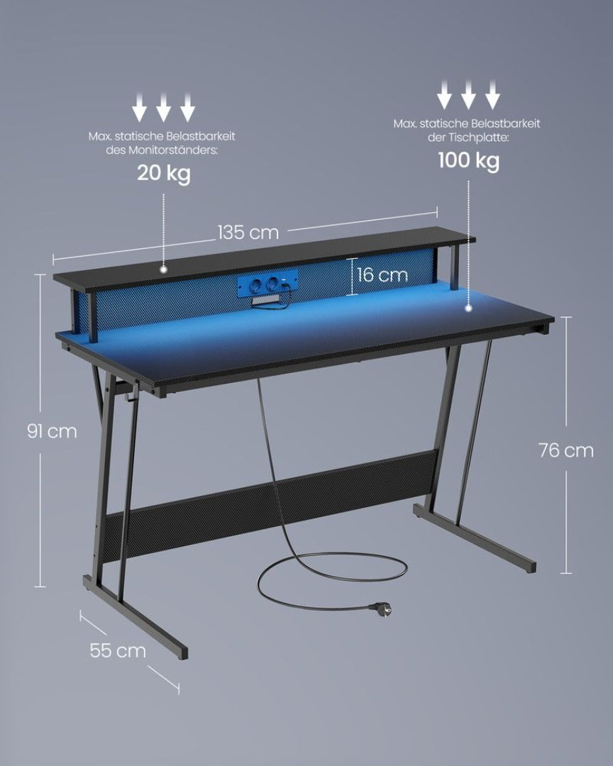 Gaming skrivebord med LED-lys og stikkontakter – produktvisning 10 | Noreva Home