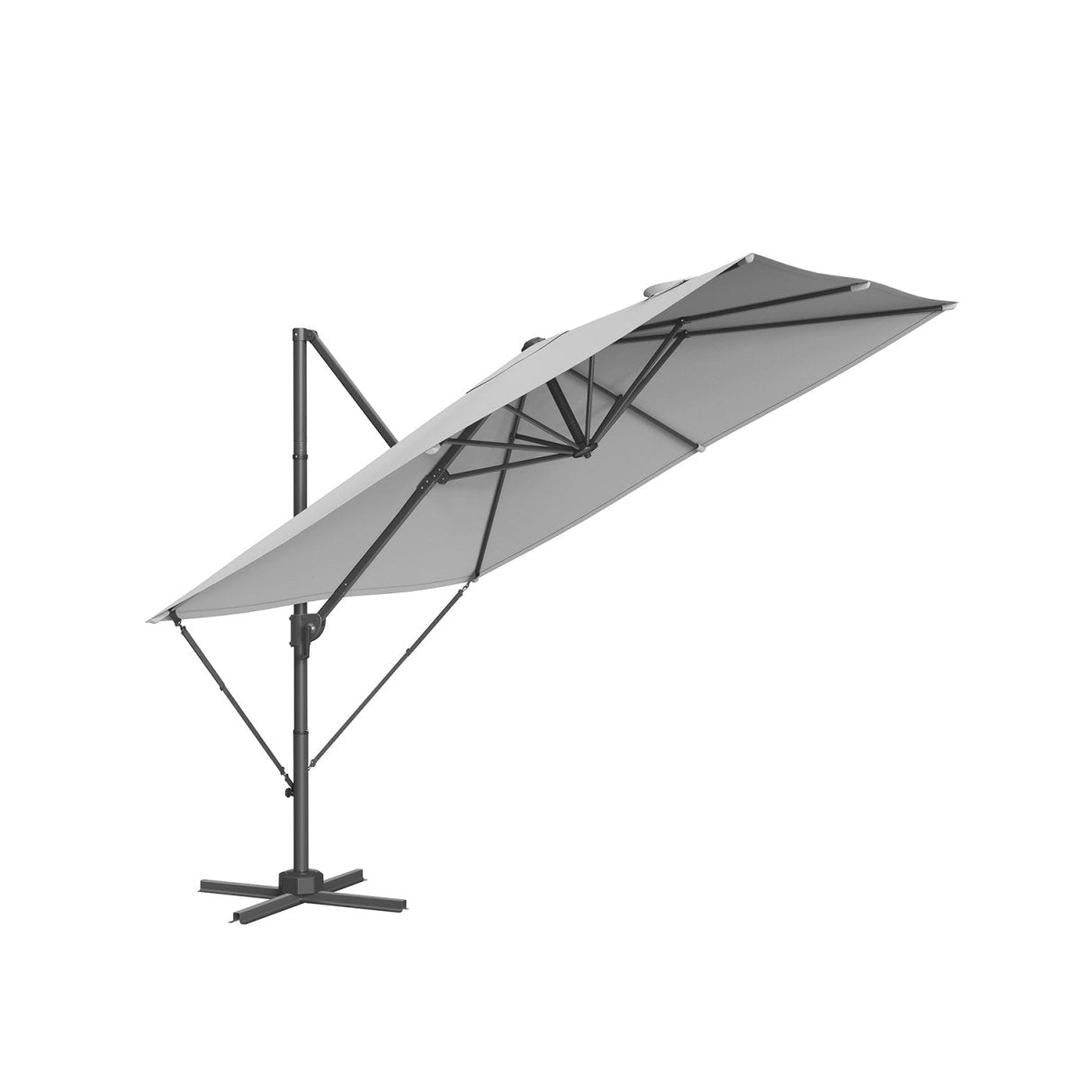 Hængeparasol 270 x 270 cm – 360° drejelig og vipbar 0-60° – UPF 50+ – stålstativ med kryds-fod – produktvisning 1 | Noreva Home