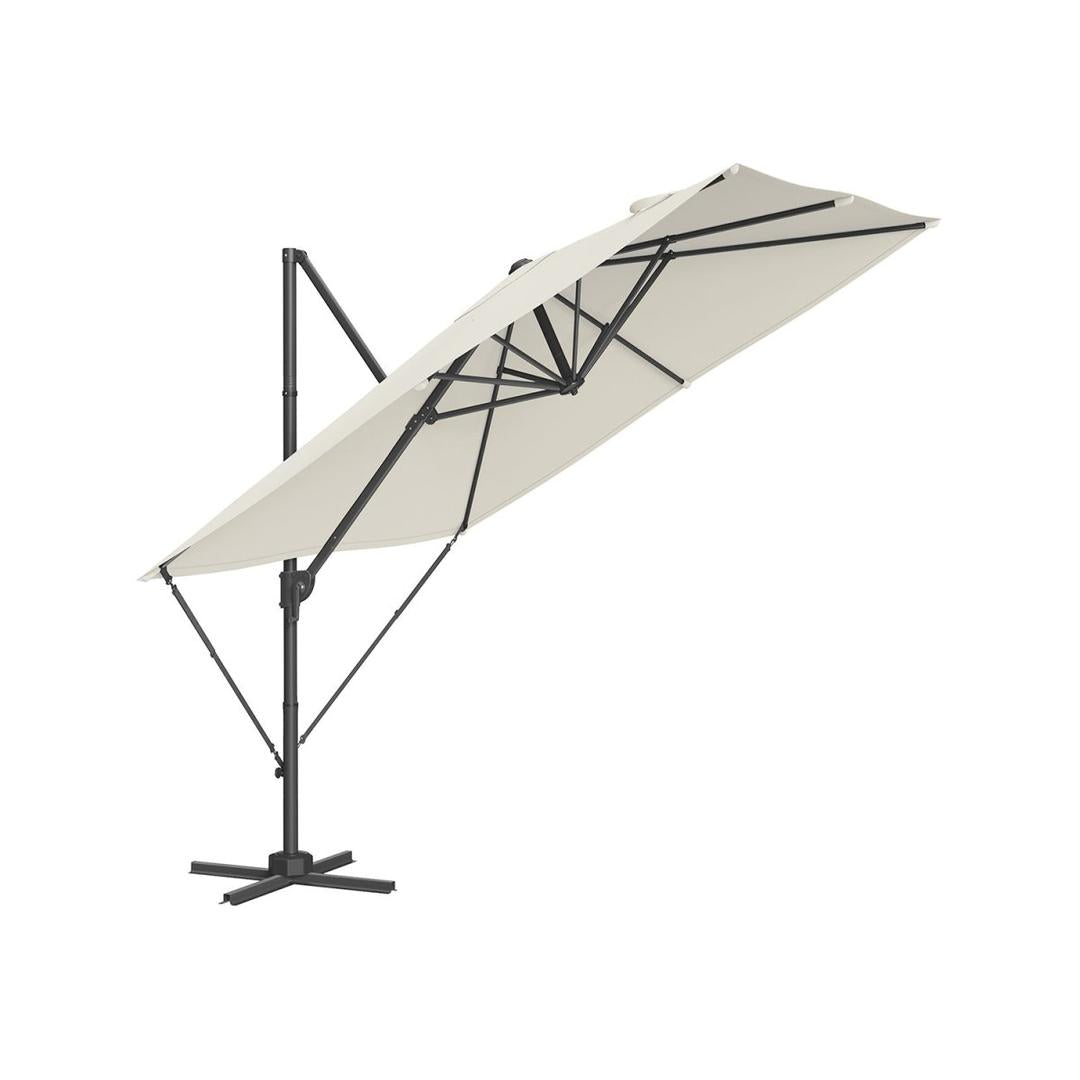 Hængeparasol 270 x 270 cm – 360° drejelig og vipbar 0-60° – UPF 50+ – stålstativ med kryds-fod – produktvisning 2 | Noreva Home