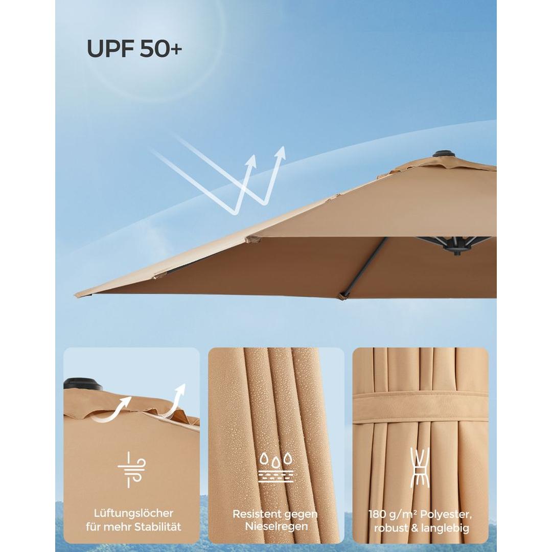 Hængeparasol 270 x 270 cm – 360° drejelig og vipbar 0-60° – UPF 50+ – stålstativ med kryds-fod – produktvisning 6 | Noreva Home