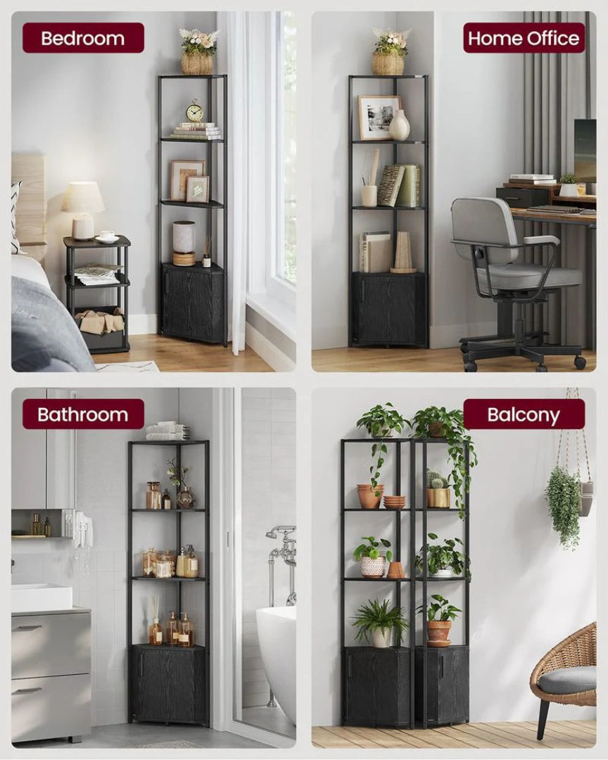 Hjørnereol med 5 niveauer og lukket skab, stål og spånplade, produktvisning 4 | Noreva Home