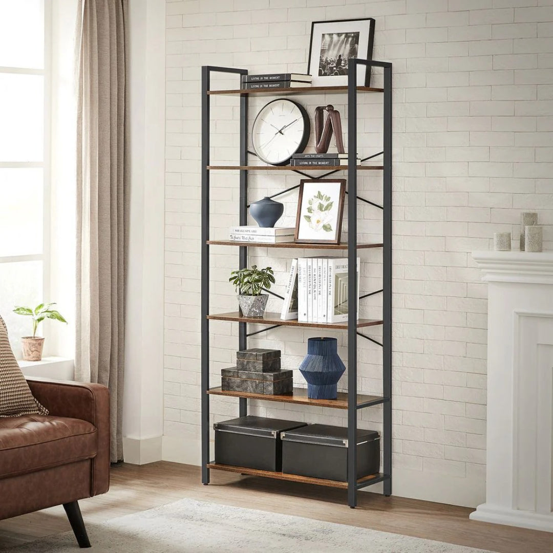 Industriel bogreol med 6 niveauer og stålstel, 26 in eller 31,5 in bred, produktvisning 16 | Noreva Home