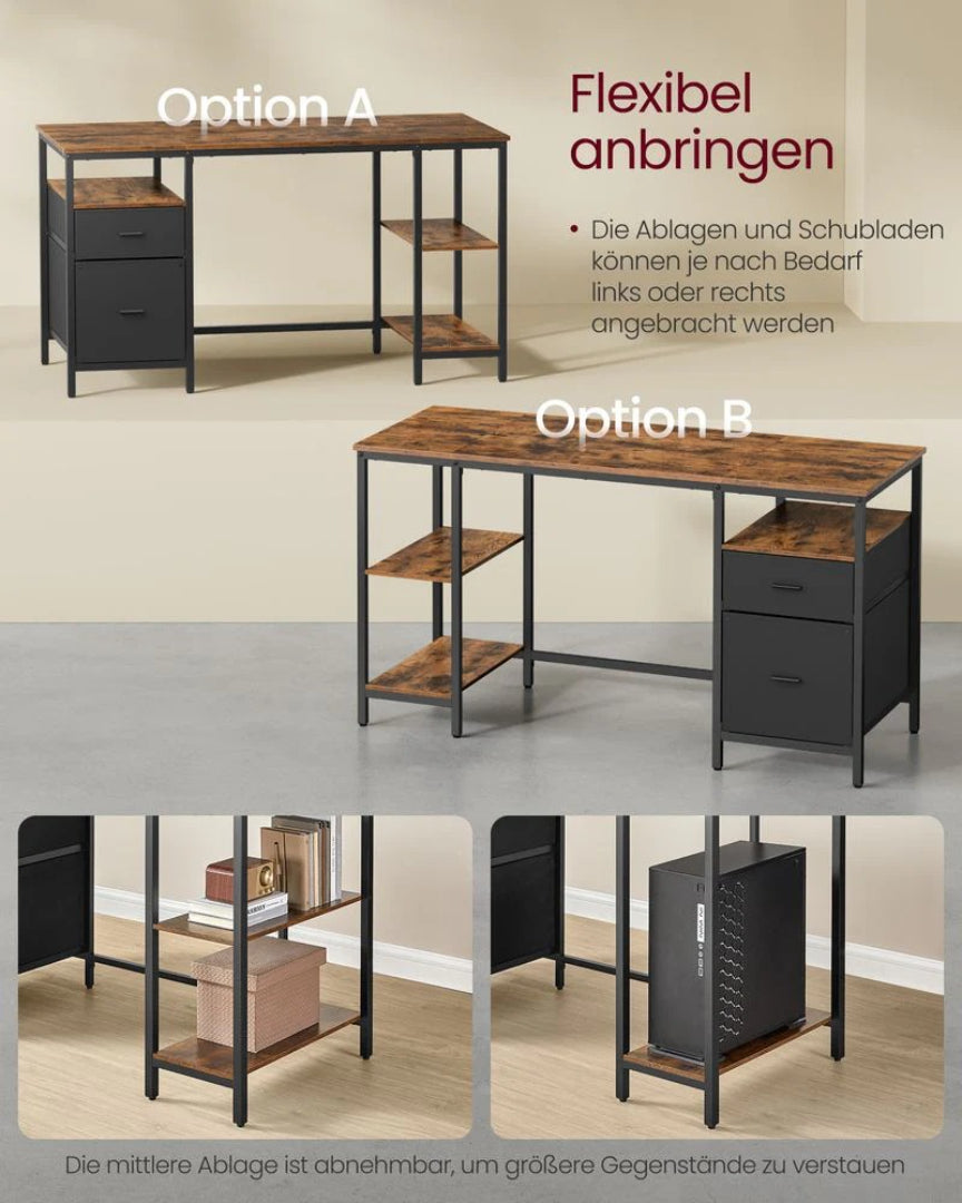 Industrielt computerskrivebord med skuffer og hylder – produktvisning 6 | Noreva Home