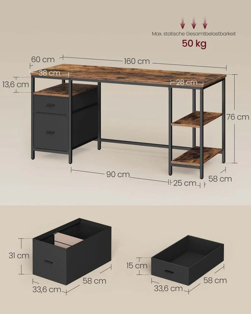 Industrielt computerskrivebord med skuffer og hylder – produktvisning 10 | Noreva Home