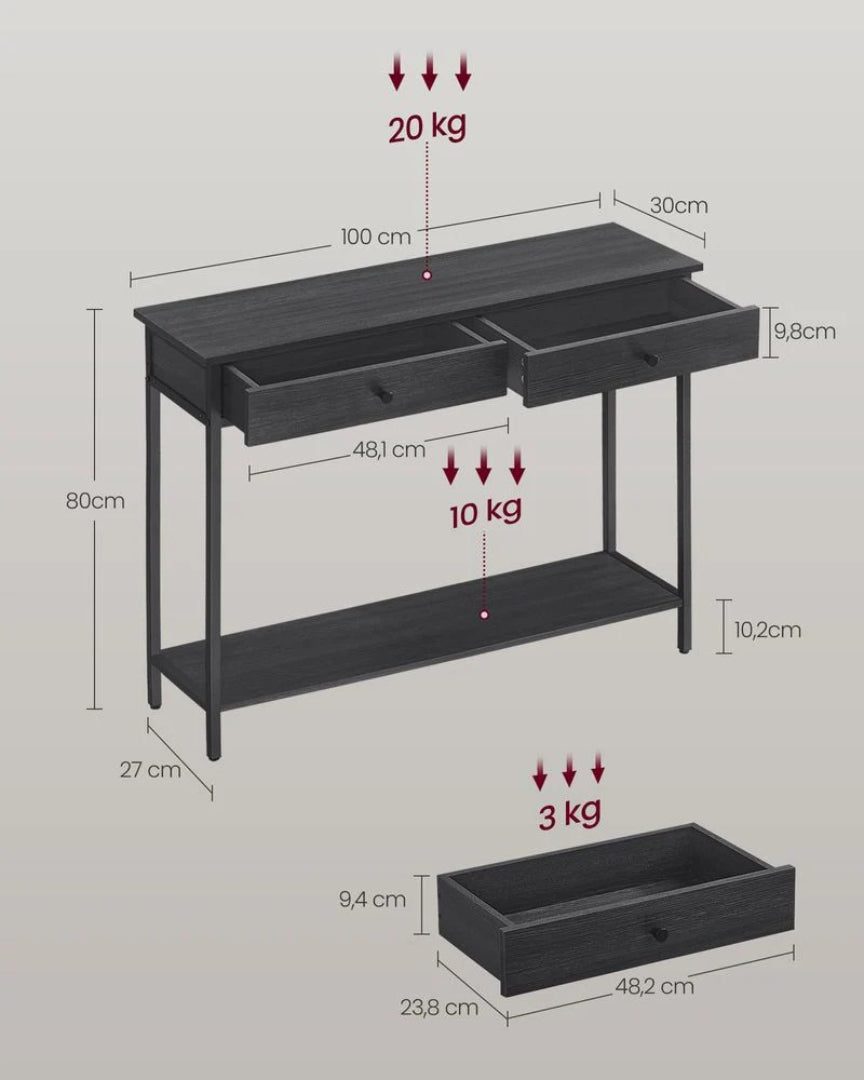 Industrielt konsolbord med 2 skuffer 100 cm – produktvisning 8 | Noreva Home