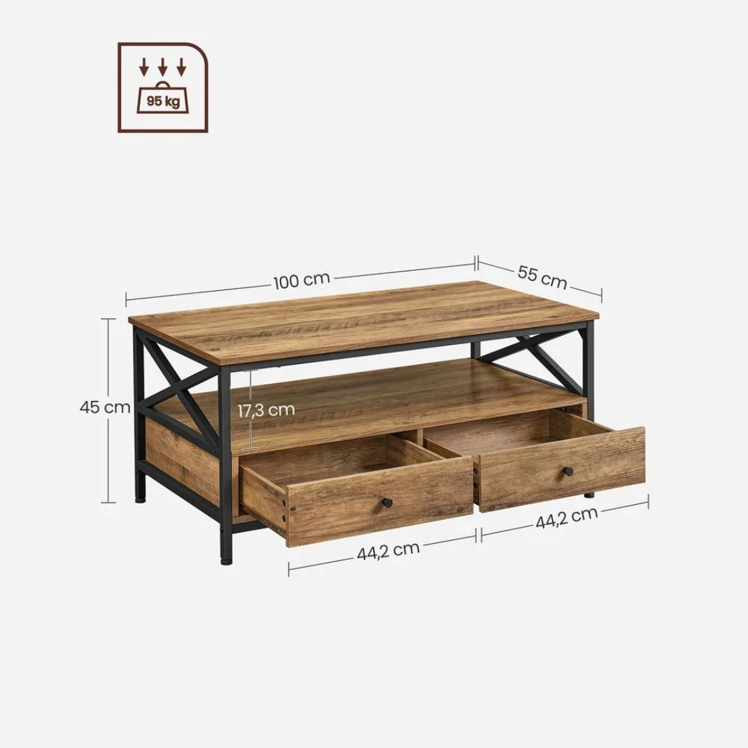 Industrielt sofabord med 2 skuffer og hylder – produktvisning 6 | Noreva Home