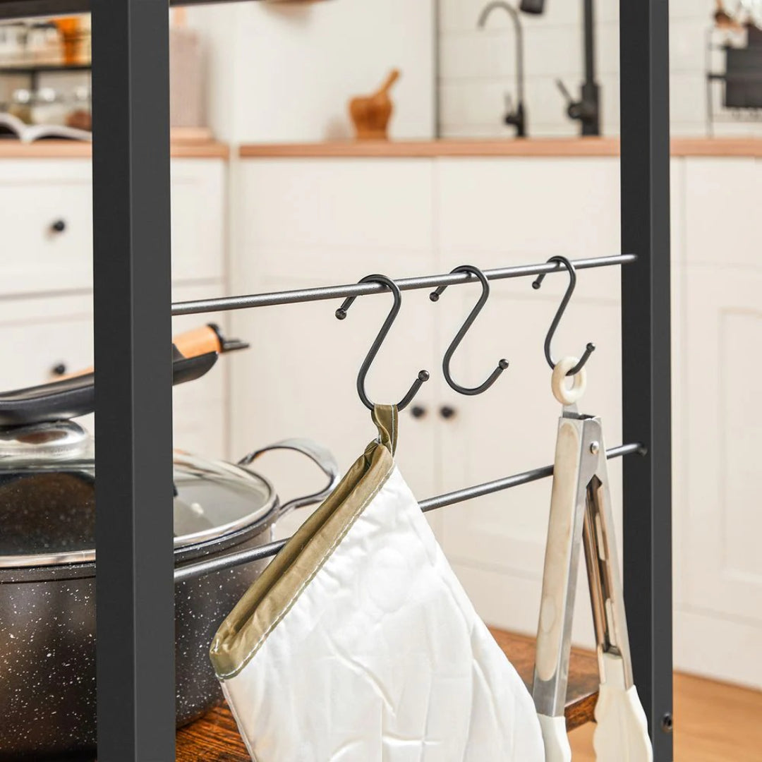 Køkkenreol med 3 hylder og 6 kroge, stel i stål, produktvisning 9 | Noreva Home