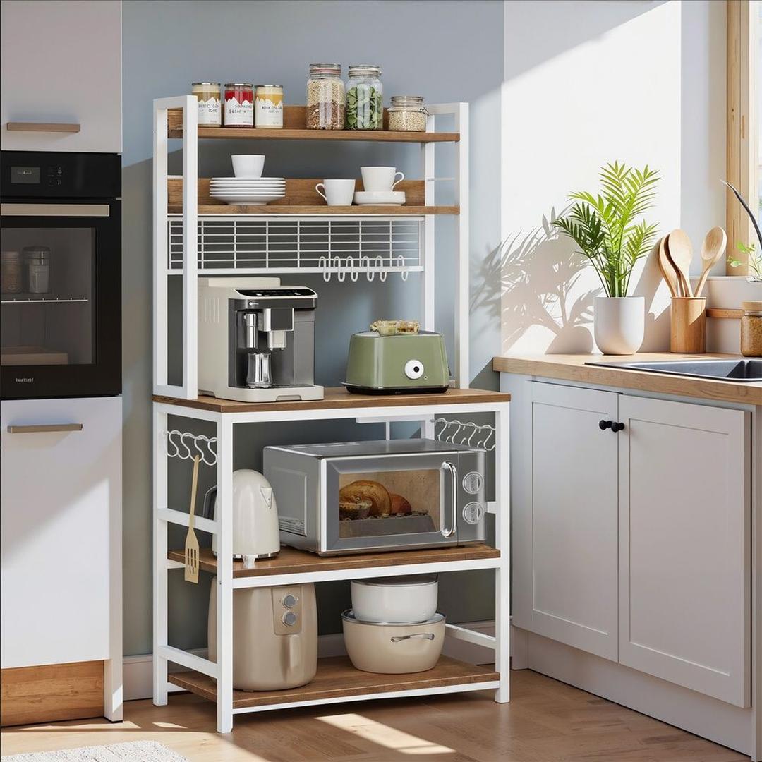 Køkkenreol med stikkontakter – fritstående mikroovnreol med justerbar hylde og kabelstyring – produktvisning 11 | Noreva Home
