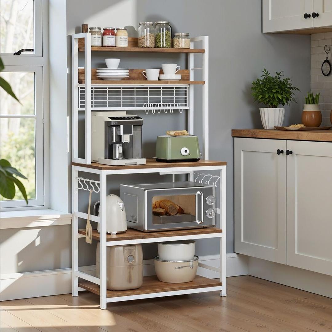 Køkkenreol med stikkontakter – fritstående mikroovnreol med justerbar hylde og kabelstyring – produktvisning 16 | Noreva Home
