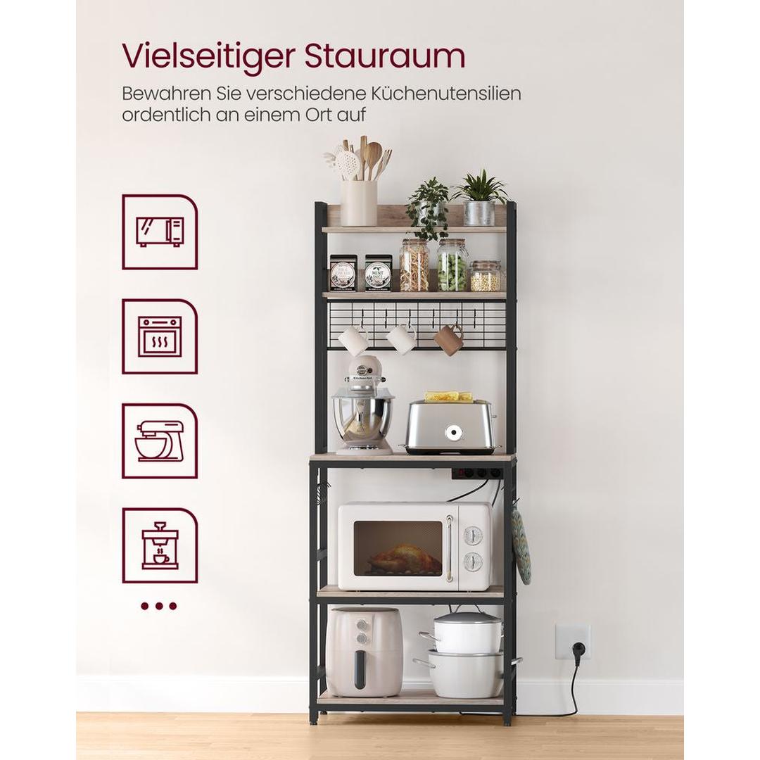 Køkkenreol med Stikkontakter – Opbevaringsreol med 5 Hylder – produktvisning 20 | Noreva Home