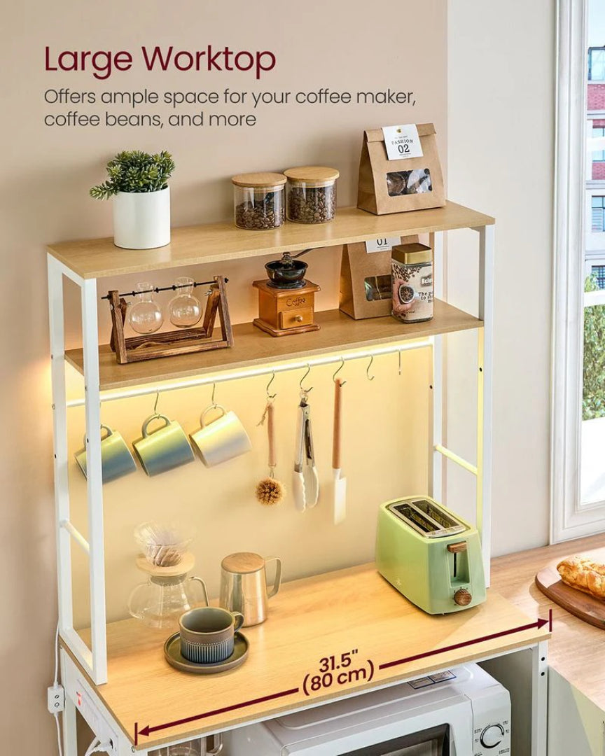 Køkkenreol til kaffebar med LED-lys og stikkontakter, produktvisning 8 | Noreva Home