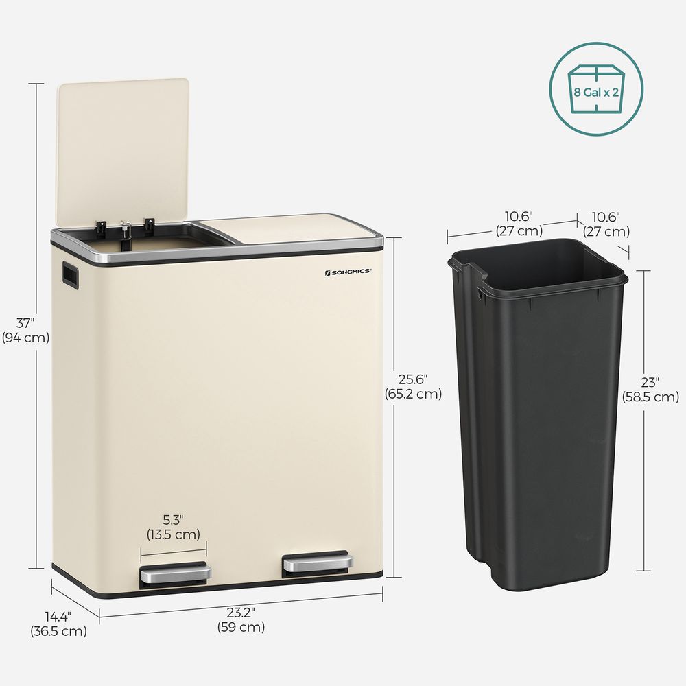 Køkkenskraldespand med 2 x 8 gallon, pedal og to inderspande, produktvisning 18 | Noreva Home