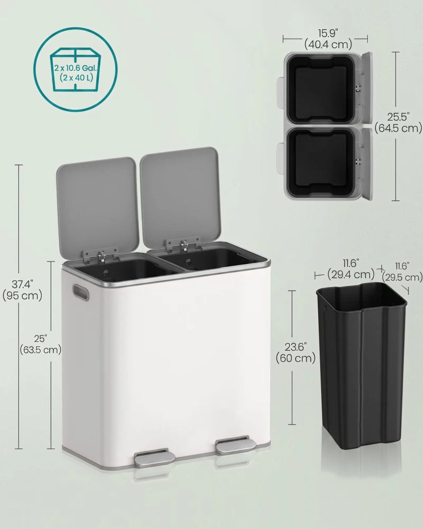 Køkkenskraldespand med pedal og to rum, 2 x 10,6 gallon, produktvisning 21 | Noreva Home