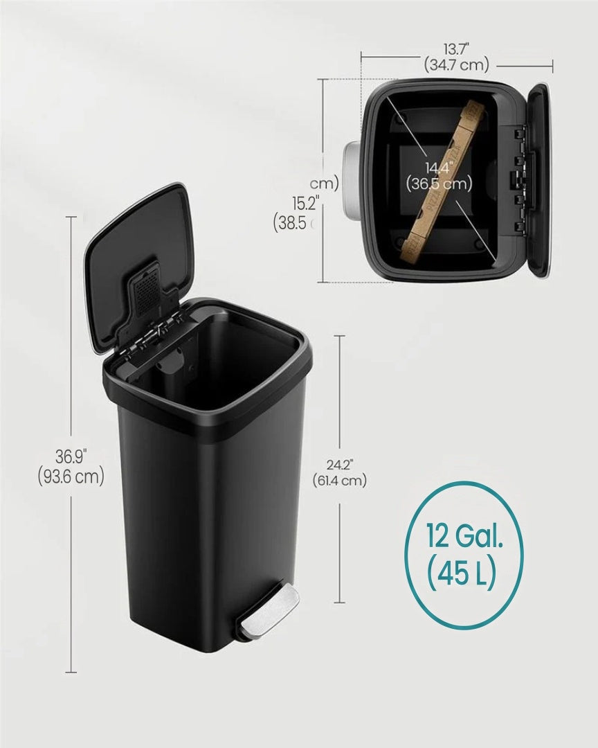 Køkkenskraldespand på 12 gallon med pedal og soft close-låg, produktvisning 6 | Noreva Home