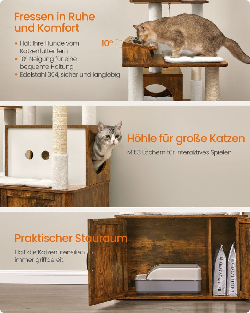 Kradsetræ 170 cm med kattehus og skåle – produktvisning 6 | Noreva Home