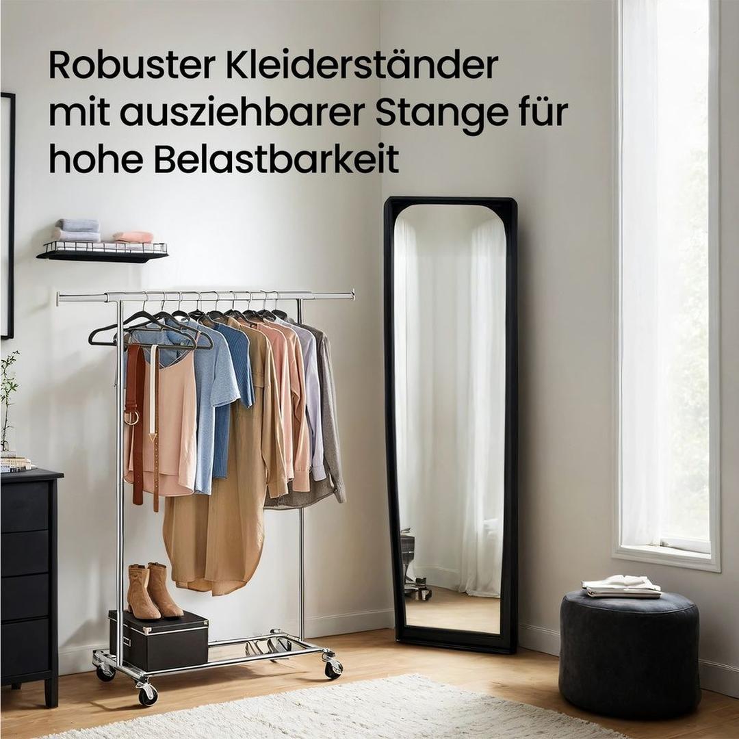Kraftigt tøjstativ på hjul – flytbart garderobestativ til jakker og tøj – produktvisning 3 | Noreva Home