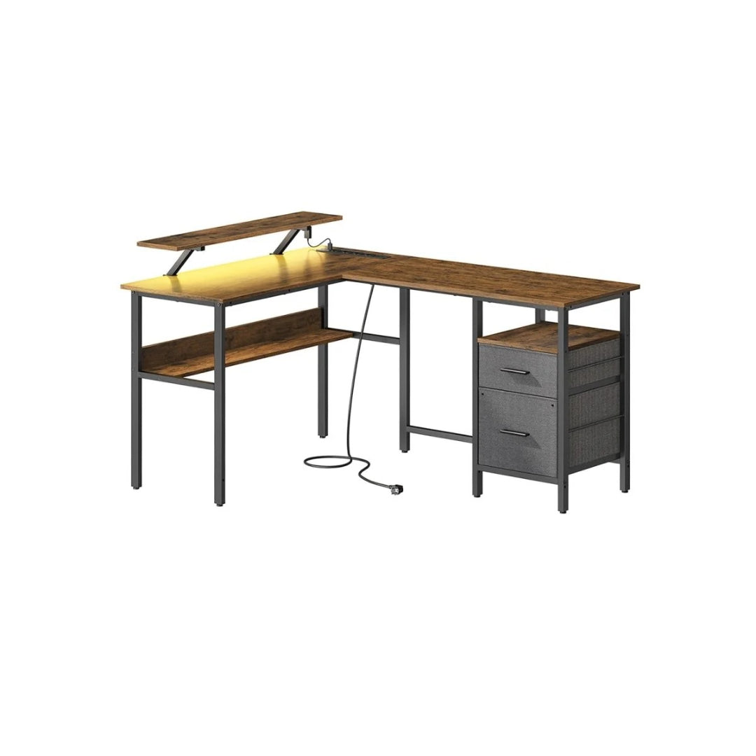 L-formet gamingbord med LED-lys og stikkontakter – produktvisning 2 | Noreva Home