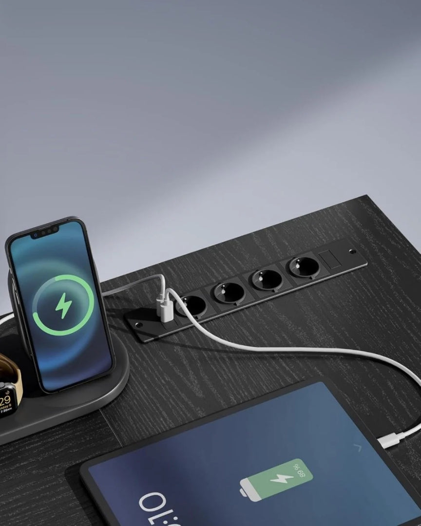 L-formet gamingbord med LED-lys og stikkontakter – produktvisning 6 | Noreva Home