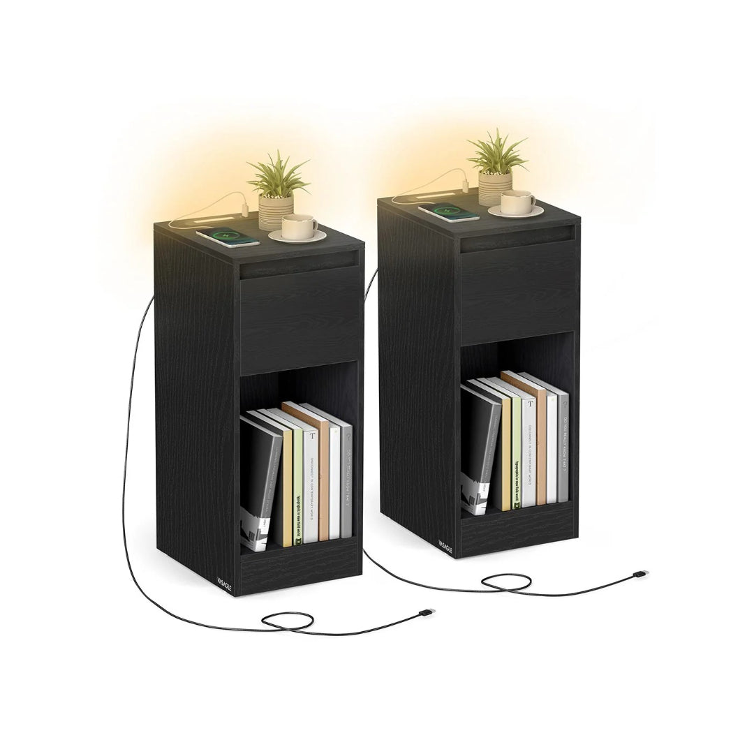 LED natbord med USB-porte og skuffe – produktvisning 3 | Noreva Home