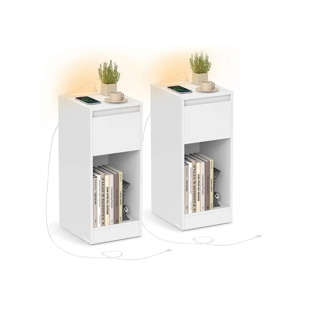 LED natbord med USB-porte og skuffe – produktvisning 4 | Noreva Home