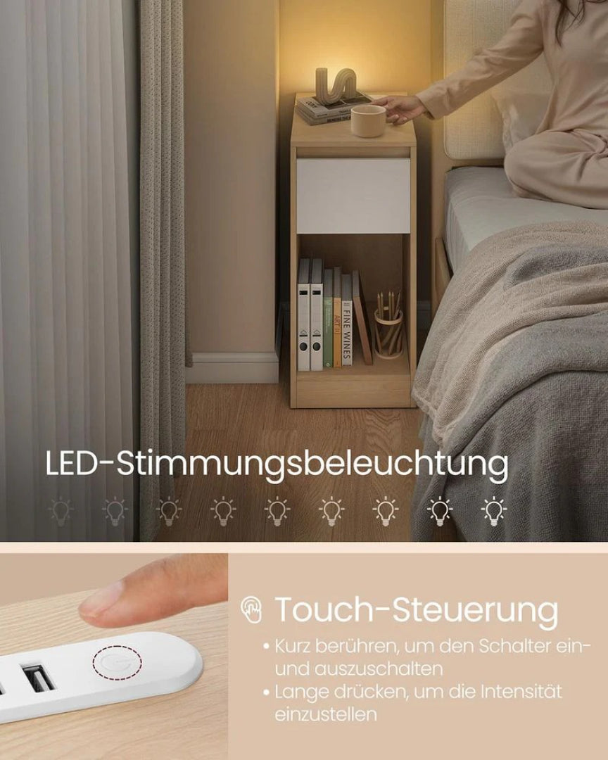 LED natbord med USB-porte og skuffe – produktvisning 8 | Noreva Home