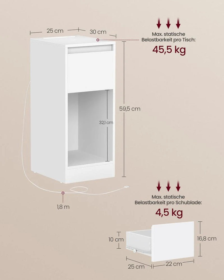 LED natbord med USB-porte og skuffe – produktvisning 10 | Noreva Home